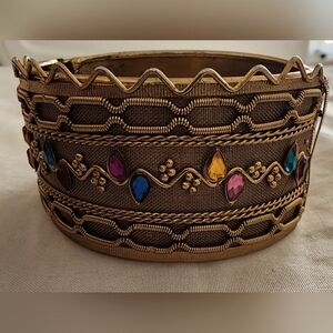 Vintage Gold Multi-Jewel Easy Open Bangle Bracelet